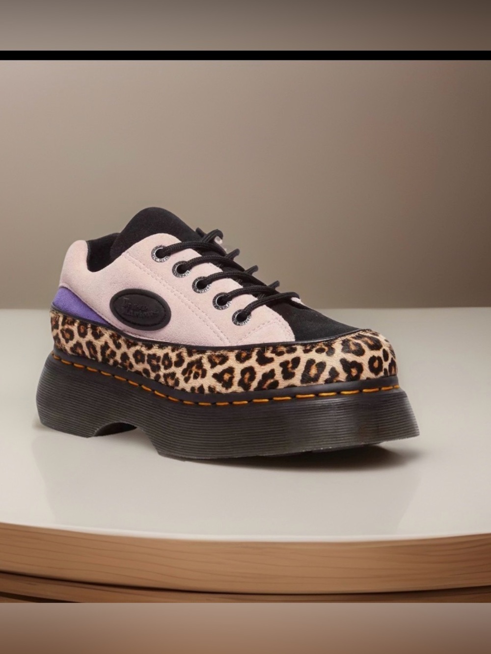 Dr. Martens Buzz 5-Eye Leopard and Powder Pink Suede Platform chunky Shoes NWT~9